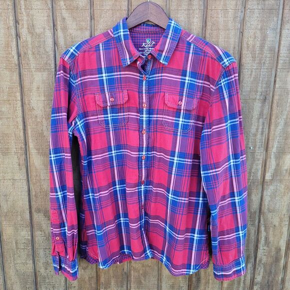 Kuhl Red Plaid Lined Brushed Cotton Button Up Shirt Womens Size L - Picture 1 of 14
